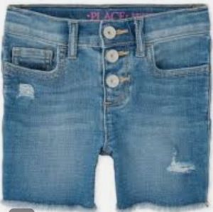 Girl's Button Front Distressed Denim Girlfriend Shorts(10)